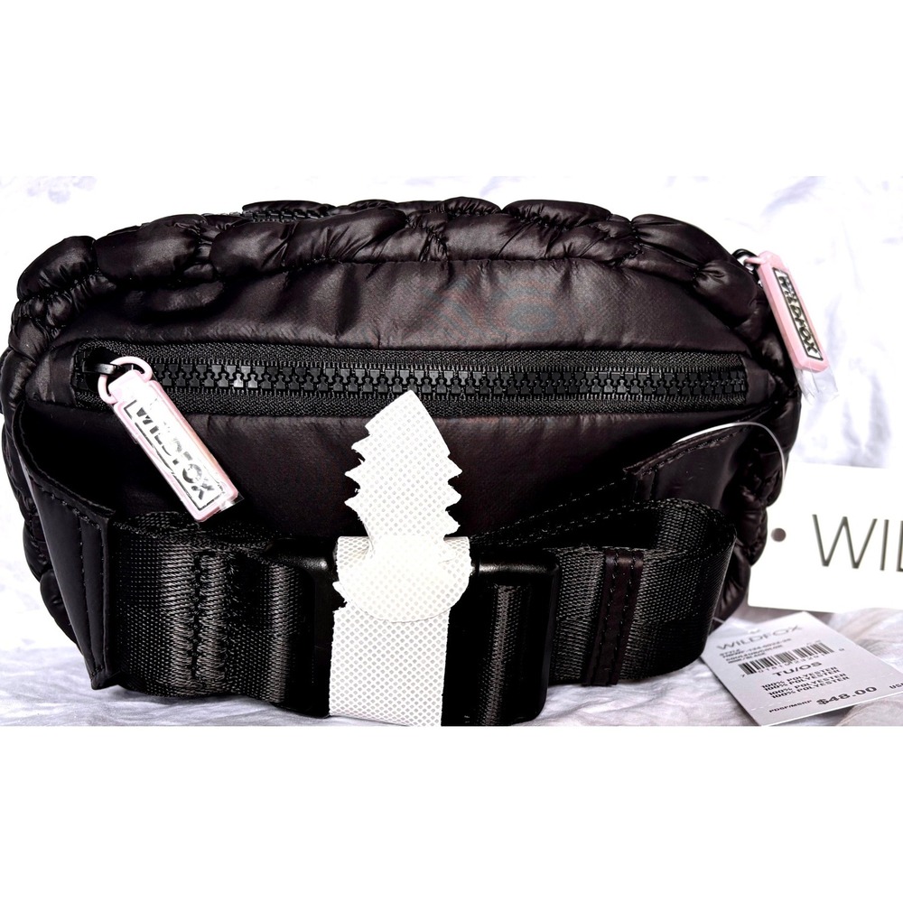 ❗️$48 Retail❗️Wildfox Black Puffer Belt Bag Quilted Fanny Pack Waist Pink Logo - Picture 3 of 4